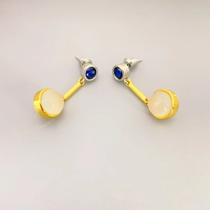 Boucles D'oreilles Pendantes Géométriques Bicolores Laiton Plaqué Or 18K Avec Tige En Argent Sterling 925 Pierre Opale Femmes