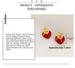 Detailed size and weight specs of red heart enamel stud earrings with S925 silver pins