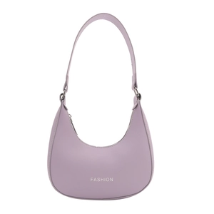Minimalist lavender half-moon underarm bag for women with silver FASHION lettering