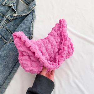 Pink bubble textured pleated shoulder bag for women with stylish ruched cloud design
