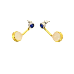 Boucles d'oreilles pendantes style français avec pierre bleue et perle d'opale