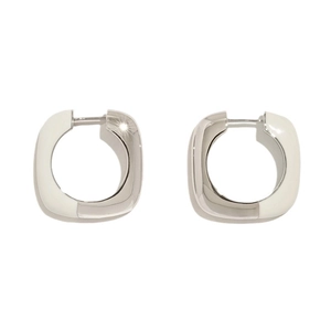 Minimalist silver hoop earrings with white enamel finish in a geometric square design