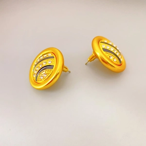 Vintage vergoldete runde Ohrringe mit Diamantbesatz und schwarzem Emaille-Finish