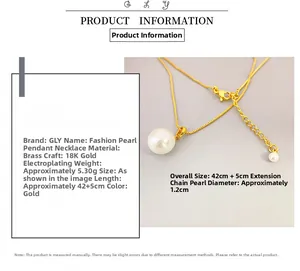 Detail specifications of 18K gold plated brass pearl necklace with 42+5cm chain length