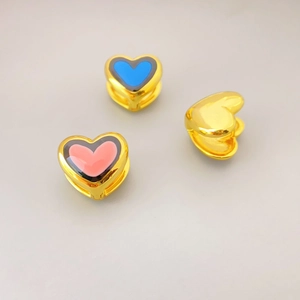 Ciondoli a cuore in smalto dorato blu e rosa per creazione di gioielli fai-da-te