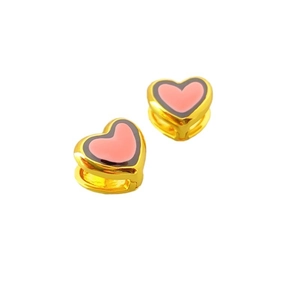 Orecchini a cerchio a cuore placcati in oro con smalto rosa e nero, design alla moda