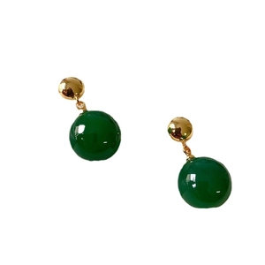 Minimalist green chalcedony drop earrings with polished gold studs and 925 silver pins