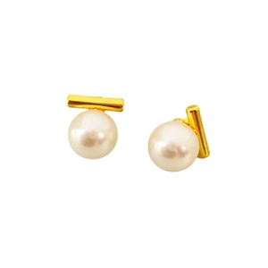 Minimalist bar pearl stud earrings in 18k gold plating with elegant white pearls