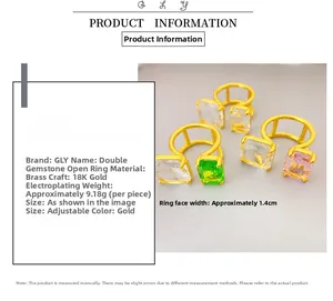 Dettagli di anelli in ottone placcato oro 18K con cristalli K9 e parametri dimensionali