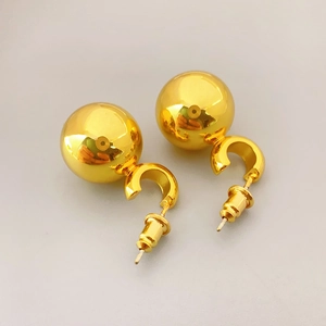 Minimalist golden hollow ball stud earrings with 925 silver needles for women