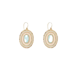 Élégantes boucles d'oreilles ovales dorées avec amazonite bleue et détails émaillés