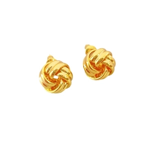 Polished gold knot earrings featuring a woven metal wire design in a minimalist style