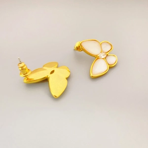Elegant butterfly stud earrings with white shell inlay and sparkling center zircon crystal