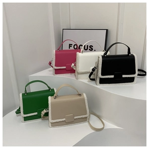 Chic small crossbody bags with faux leather and plush trim in five vibrant colors