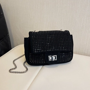 Women Fashion Rhinestone Chain Shoulder Bag Sparkly Small Square Crossbody Bag Sparkly Evening Party Handbag With Turn Lock