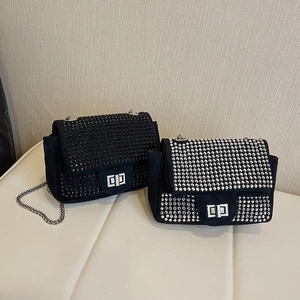 Mini rhinestone rectangular flap crossbody bags with chain straps and turn-lock closure