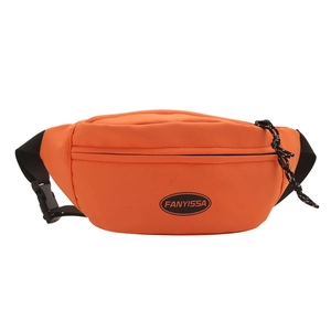 Bright orange waterproof nylon crossbody chest bag with adjustable black strap and brand logo