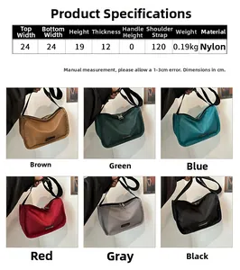 Detailed dimension chart of waterproof nylon crossbody bag showing 24cm width and 19cm height
