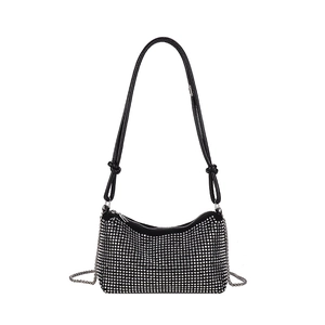 Sac hobo noir à strass élégant avec cristaux argentés et deux bandoulières amovibles