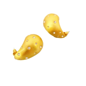 Fashionable teardrop waterdrop earrings with brushed gold finish and sparkling rhinestones