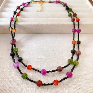 Colorful Faceted Beaded Necklace Bracelet Copper Adjustable Jewelry For Women Fashion Dopamine Elegant Accessory