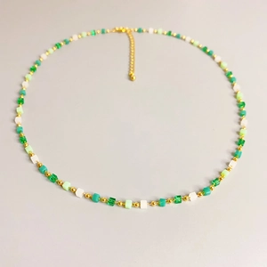 Cube Beaded Necklace Copper Chain For Women Green White Zircon Minimalist Elegant Fresh Summer Vacation Jewelry