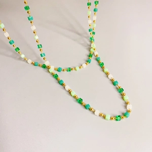 Chic multi-color cube bead necklace with gold round accents and minimalist clasp