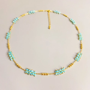 Bohemian Sky Blue Beaded Necklace For Women Golden Copper Chain Minimalist Fashion Jewelry Accessories