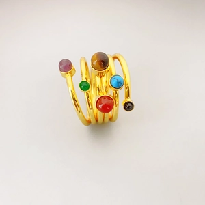 Bague En Cuivre Spirale Multicouche Bohémienne Plaqué Or Bande Large Enroulement Perles Colorées Pour Femmes Bijoux De Mode