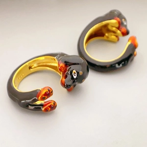 Chic gold-plated dachshund enamel open rings for women featuring cute dog motifs