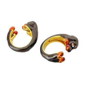 Fashionable enamel puppy dog open ring in S925 silver finish for women fashion