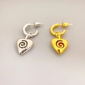 Orecchini Cuore Con Perno Argento Sterling 925 Ottone Placcato Oro 18K Ciondolo Cavo Spirale Gioielli Moda
