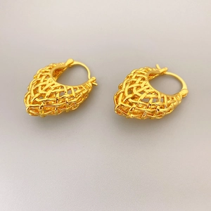 Woven Hollow Out Hoop Earrings 18K Gold Plated Brass Geometric Light Luxury Style Jewelry For Women