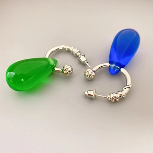 Teardrop Dangle Earrings Brass With 925 Sterling Silver Earring Post Translucent Waterdrop Glass For Women Elegant