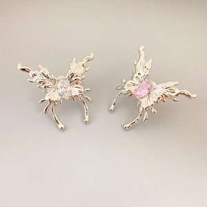 Liquid Metal Butterfly Stud Earrings With 925 Sterling Silver Earring Post Copper Rhinestone Jewelry For Women Elegant