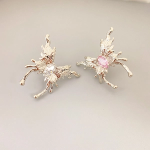 Fashionable liquid metal butterfly earrings with 925 silver needles and zircon inlays