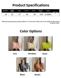 Detailed size chart and dimensions of the large capacity solid color crossbody bucket bag