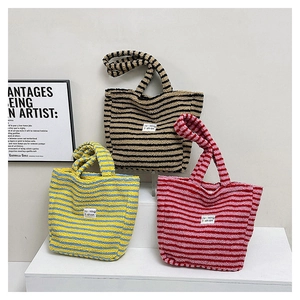 Borsa Tote In Peluche A Righe Pelliccia Sintetica Morbida Grande Capacità Borsa A Spalla Accessori Moda Inverno Donna