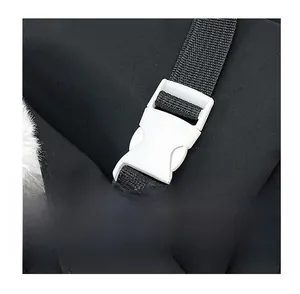 Close-up of white side-release buckle on black woven strap of the stylish nylon handbag