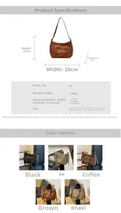 Detailed size chart and specifications for the retro lychee pattern PU leather crossbody bag