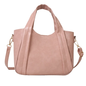 Pink PU leather tote handbag with adjustable shoulder strap and gold-tone hardware
