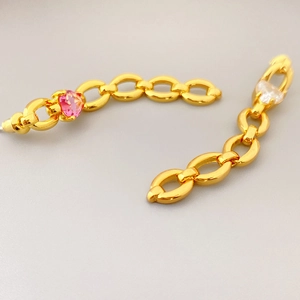 Fashion chain drop earrings with pink and clear heart crystals in gold finish