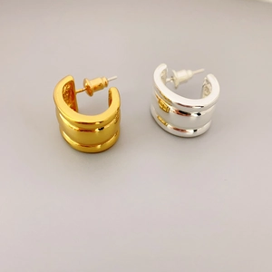 Chunky C Shape Hoop Stud Earrings With 925 Sterling Silver Earring Post 18K Gold Plated Brass Minimalist Geometric Jewelry