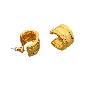 Minimalist C-shaped brass earrings with 18K gold plating and polished mirror finish