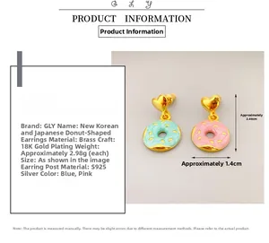 Detail of colorful enamel donut earrings with 18K gold plating and S925 silver needles