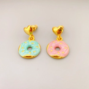 Donut Dangle Earrings With 925 Sterling Silver Earring Post Brass Enamel Heart Stud Colorful Fashion Jewelry For Women