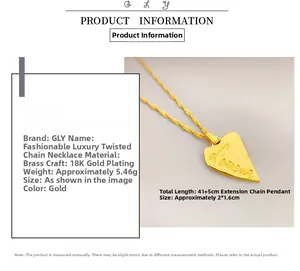 Detail shot of irregular heart pendant in 18K gold-plated brass with L'amour engraving