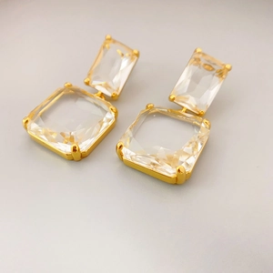 Geometrische Ohrhänger Mit 925er Sterlingsilber Stecker Transparentem Kristallglas Eingelegt Vergoldet Für Damen