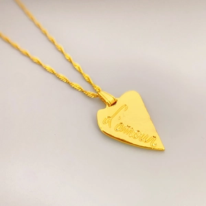 Irregular Heart Pendant Necklace 18K Gold Plated Brass L'amour Engraved Smiley Face Twisted Chain Jewelry For Women