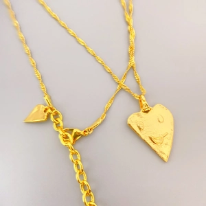 Luxury 18K gold plated brass necklace with hammered heart smiley pendant and twisted chain
